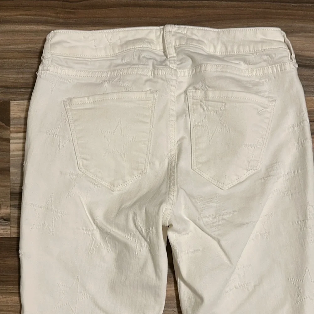 William Rast Ankle Skinny Jeans Womens 26 White Distressed Embroidered Star